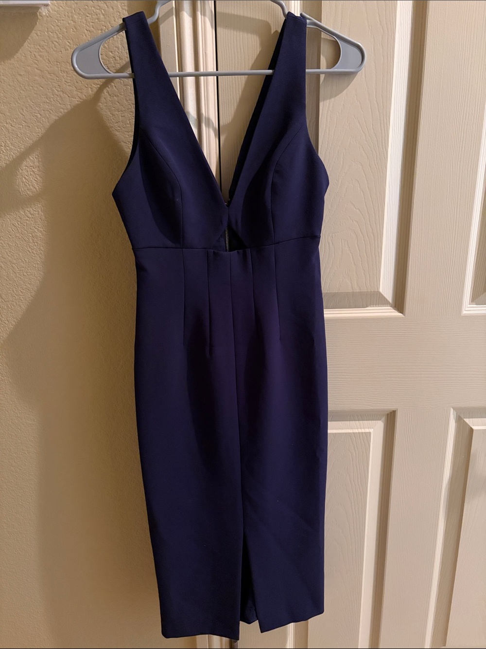 Alice + Olivia Deep V Navy Midi Dress